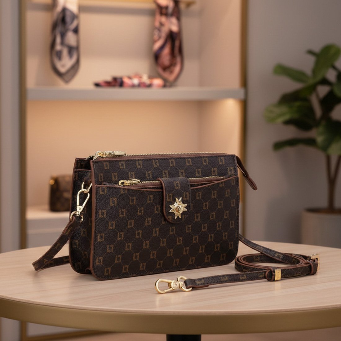 07 bolsa luz da lua mini bag pequena monograma mocca 42000005